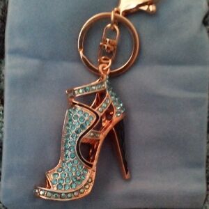 Sparkle Blue Crystal And Gold Stiletto Keychain/ Bagcharm Net